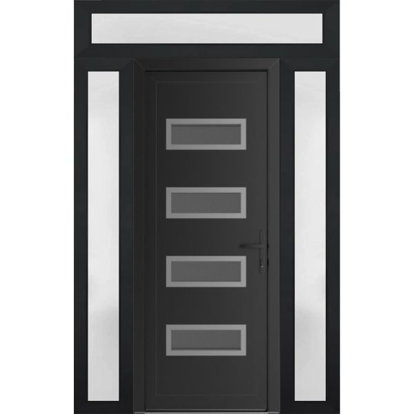 Front Exterior Prehung Metal-PlasticDoor | Manux 8113 Matte Black | 2 Side and Top Sidelite Transom | Office Commercial and Residential Doors Entrance Patio Garage 56" x 94" (W12+32+12" x H80+14") Left hand Inswing