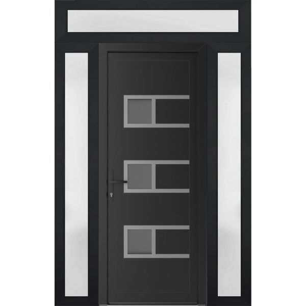 Front Exterior Prehung Metal-PlasticDoor | Manux 8933 Matte Black | 2 Side and Top Sidelite Transom | Office Commercial and Residential Doors Entrance Patio Garage 60" x 94" (W14+32+14" x H80+14") Right hand Inswing