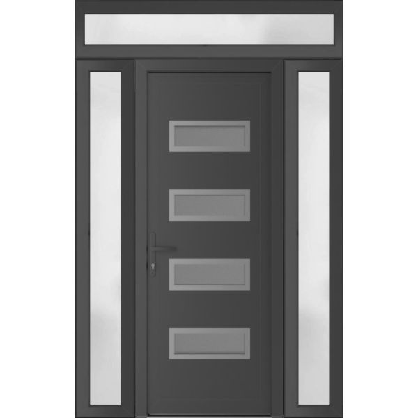 Front Exterior Prehung Metal-PlasticDoor | Manux 8113 Antracite Grey | 2 Side and Top Sidelite Transom | Office Commercial and Residential Doors Entrance Patio Garage 56" x 94" (W12+32+12" x H80+14") Right hand Inswing