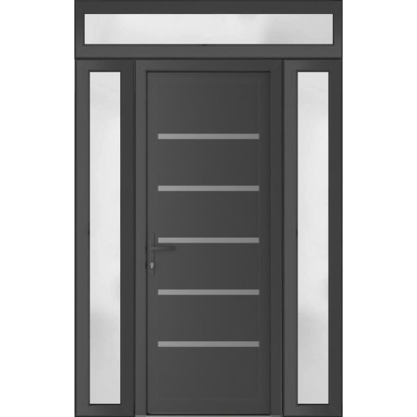 Front Exterior Prehung Metal-PlasticDoor | Manux 8415 Antracite Grey | 2 Side and Top Sidelite Transom | Office Commercial and Residential Doors Entrance Patio Garage 62" x 94" (W16+30+16" x H80+14") Right hand Inswing