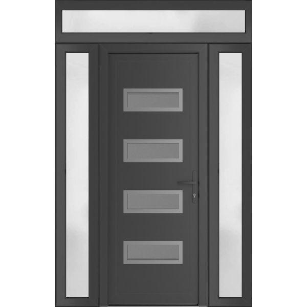 Front Exterior Prehung Metal-PlasticDoor | Manux 8113 Antracite Grey | 2 Side and Top Sidelite Transom | Office Commercial and Residential Doors Entrance Patio Garage 68" x 94" (W16+36+16" x H80+14") Left hand Inswing