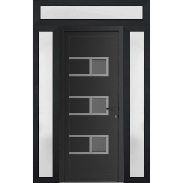 Front Exterior Prehung Metal-PlasticDoor | Manux 8933 Matte Black | 2 Side and Top Sidelite Transom | Office Commercial and Residential Doors Entrance Patio Garage 64" x 94" (W16+32+16" x H80+14") Left hand Inswing