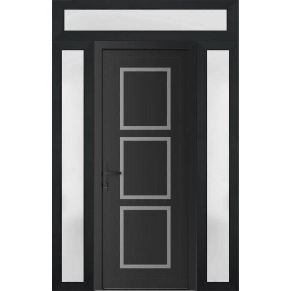 Front Exterior Prehung Metal-PlasticDoor | Manux 8661 Matte Black | 2 Side and Top Sidelite Transom | Office Commercial and Residential Doors Entrance Patio Garage 68" x 94" (W16+36+16" x H80+14") Right hand Inswing