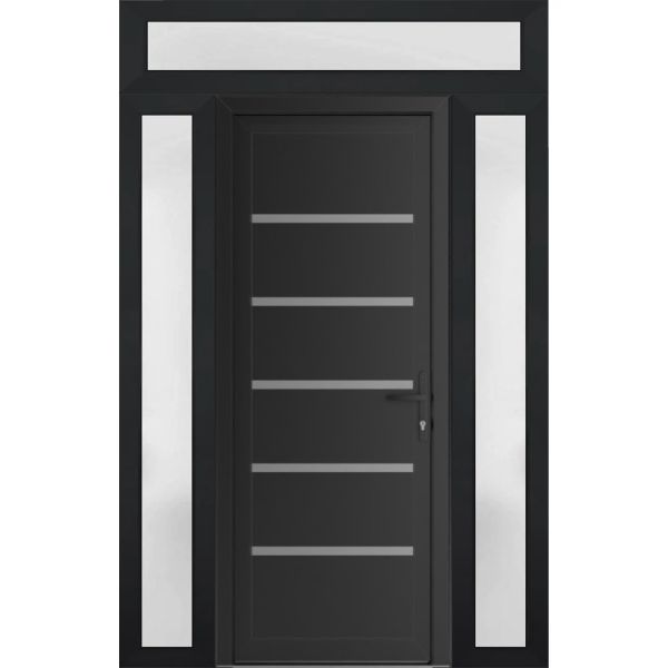 Front Exterior Prehung Metal-PlasticDoor | Manux 8415 Matte Black | 2 Side and Top Sidelite Transom | Office Commercial and Residential Doors Entrance Patio Garage 64" x 94" (W14+36+14" x H80+14") Left hand Inswing