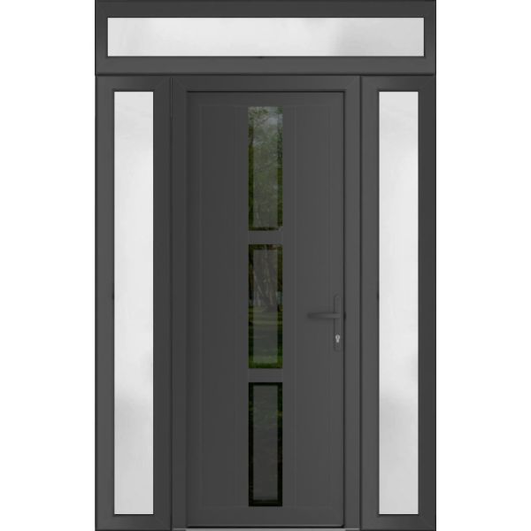 Front Exterior Prehung Metal-PlasticDoor | Manux 8112 Antracite Grey | 2 Side and Top Sidelite Transom | Office Commercial and Residential Doors Entrance Patio Garage 64" x 94" (W14+36+14" x H80+14") Left hand Inswing