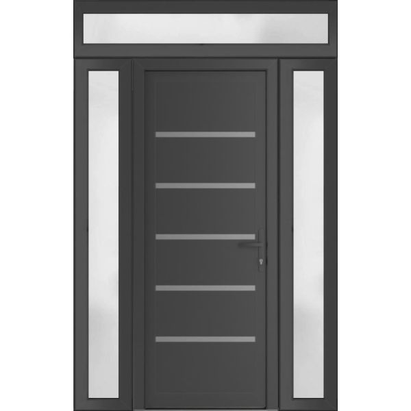 Front Exterior Prehung Metal-PlasticDoor | Manux 8415 Antracite Grey | 2 Side and Top Sidelite Transom | Office Commercial and Residential Doors Entrance Patio Garage 62" x 94" (W16+30+16" x H80+14") Left hand Inswing