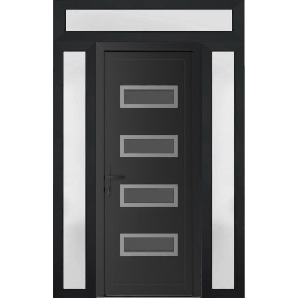 Front Exterior Prehung Metal-PlasticDoor | Manux 8113 Matte Black | 2 Side and Top Sidelite Transom | Office Commercial and Residential Doors Entrance Patio Garage 60" x 94" (W12+36+12" x H80+14") Right hand Inswing