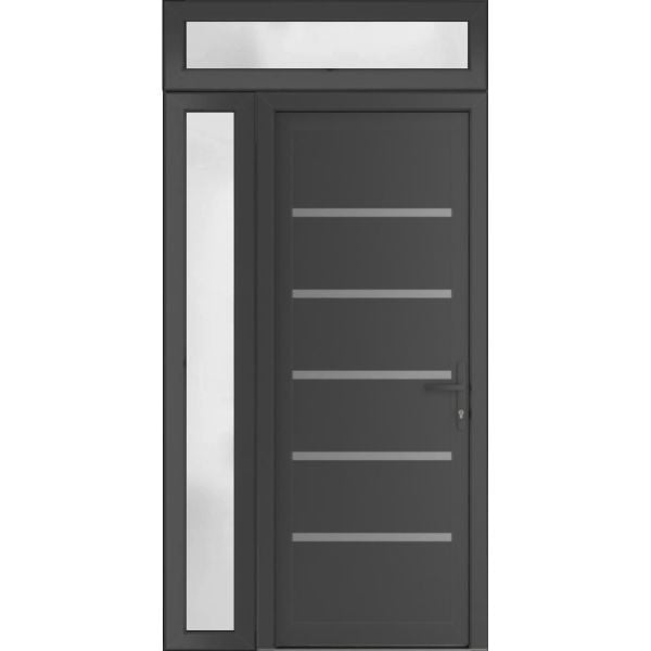 Front Exterior Prehung Metal-PlasticDoor | Manux 8415 Antracite Grey | Side and Top Sidelite Transom | Office Commercial and Residential Doors Entrance Patio Garage 42" x 94" (W30+12" x H80+14") Left hand Inswing
