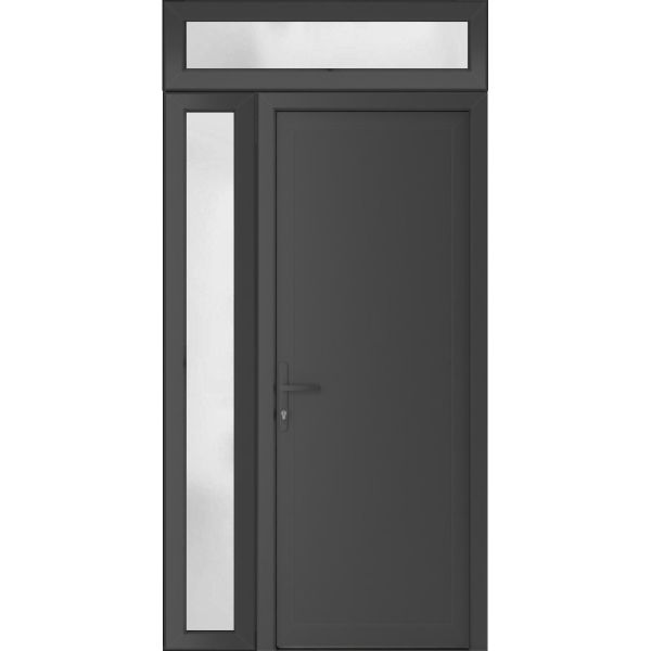 Front Exterior Prehung Metal-PlasticDoor Frosted Glass | Manux 8111 Antracite Grey | Side and Top Sidelite Transom | Office Commercial and Residential Doors Entrance Patio Garage 50" x 94" (W36+14" x H80+14") Right hand Inswing