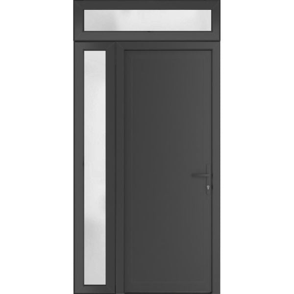 Front Exterior Prehung Metal-PlasticDoor Frosted Glass | Manux 8111 Antracite Grey | Side and Top Sidelite Transom | Office Commercial and Residential Doors Entrance Patio Garage 50" x 94" (W36+14" x H80+14") Left hand Inswing