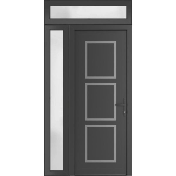 Front Exterior Prehung Metal-PlasticDoor | Manux 8661 Antracite Grey | Side and Top Sidelite Transom | Office Commercial and Residential Doors Entrance Patio Garage 50" x 94" (W36+14" x H80+14") Left hand Inswing