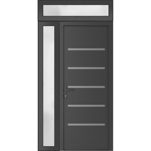 Front Exterior Prehung Metal-PlasticDoor | Manux 8415 Antracite Grey | Side and Top Sidelite Transom | Office Commercial and Residential Doors Entrance Patio Garage 44" x 94" (W32+12" x H80+14") Right hand Inswing