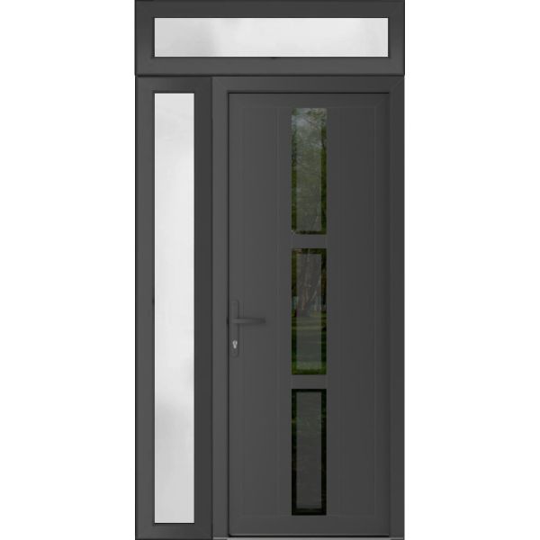 Front Exterior Prehung Metal-PlasticDoor | Manux 8112 Antracite Grey | Side and Top Sidelite Transom | Office Commercial and Residential Doors Entrance Patio Garage 52" x 94" (W36+16" x H80+14") Right hand Inswing