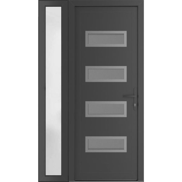 Front Exterior Prehung Metal-PlasticDoor | Manux 8113 Antracite Grey | Side Sidelite Transom | Office Commercial and Residential Doors Entrance Patio Garage 44" x 80" (W32+12" x H80") Left hand Inswing