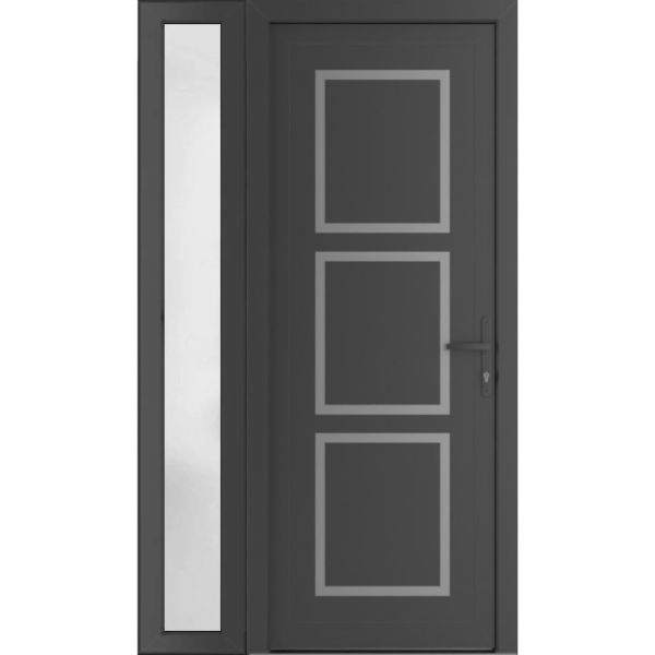 Front Exterior Prehung Metal-PlasticDoor | Manux 8661 Antracite Grey | Side Sidelite Transom | Office Commercial and Residential Doors Entrance Patio Garage 48" x 80" (W36+12" x H80") Left hand Inswing