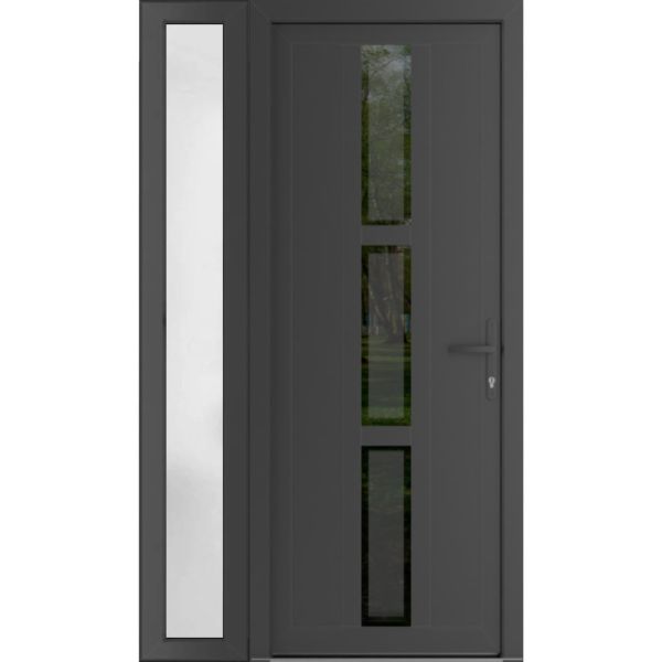 Front Exterior Prehung Metal-PlasticDoor | Manux 8112 Antracite Grey | Side Sidelite Transom | Office Commercial and Residential Doors Entrance Patio Garage 48" x 80" (W36+12" x H80") Left hand Inswing