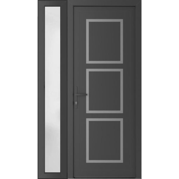 Front Exterior Prehung Metal-PlasticDoor | Manux 8661 Antracite Grey | Side Sidelite Transom | Office Commercial and Residential Doors Entrance Patio Garage 48" x 80" (W36+12" x H80") Right hand Inswing
