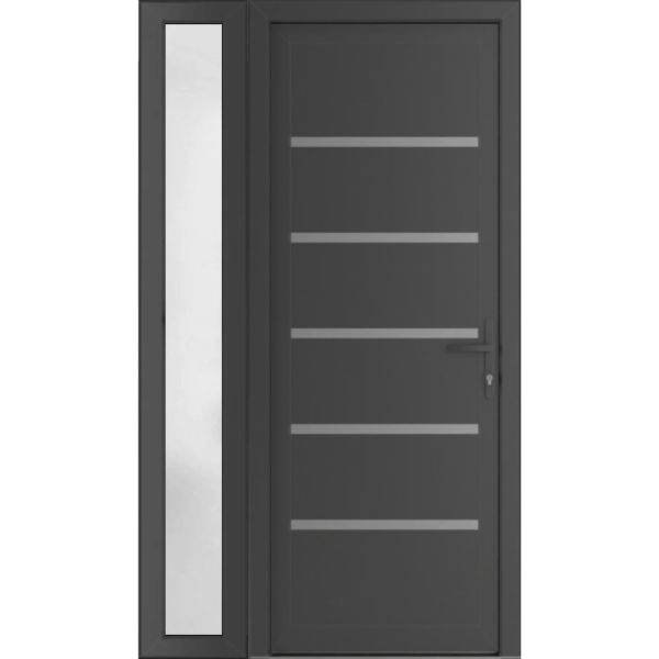 Front Exterior Prehung Metal-PlasticDoor | Manux 8415 Antracite Grey | Side Sidelite Transom | Office Commercial and Residential Doors Entrance Patio Garage 48" x 80" (W32+16" x H80") Left hand Inswing