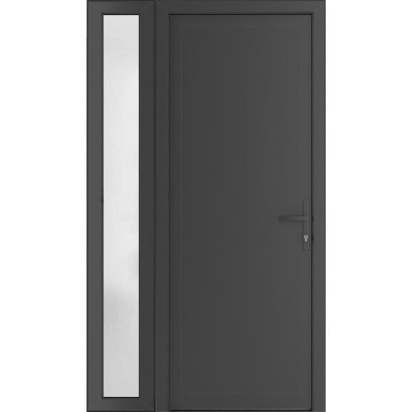 Front Exterior Prehung Metal-PlasticDoor Frosted Glass | Manux 8111 Antracite Grey | Side Sidelite Transom | Office Commercial and Residential Doors Entrance Patio Garage 50" x 80" (W36+14" x H80") Left hand Inswing