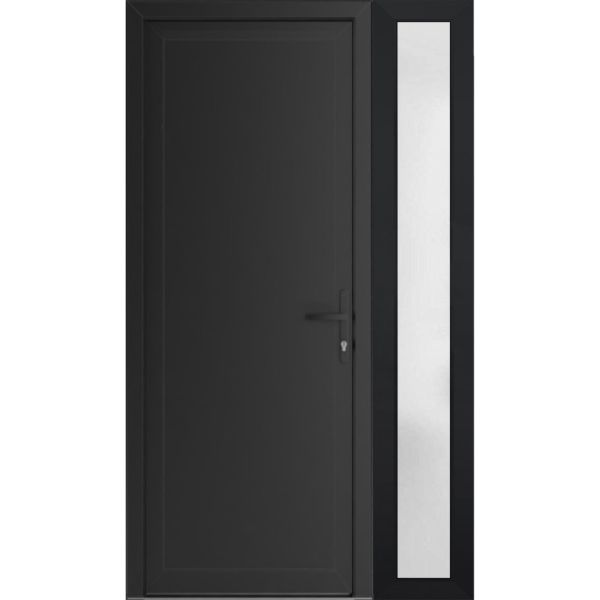 Front Exterior Prehung Metal-PlasticDoor Frosted Glass | Manux 8111 Matte Black | Side Sidelite Transom | Office Commercial and Residential Doors Entrance Patio Garage 48" x 80" (W36+12" x H80") Left hand Inswing