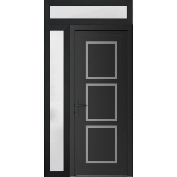Front Exterior Prehung Metal-PlasticDoor | Manux 8661 Matte Black | Side and Top Sidelite Transom | Office Commercial and Residential Doors Entrance Patio Garage 48" x 94" (W36+12" x H80+14") Right hand Inswing