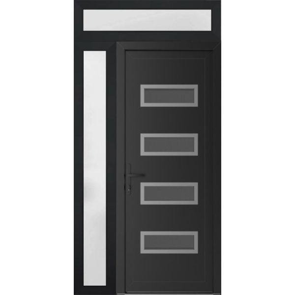 Front Exterior Prehung Metal-PlasticDoor | Manux 8113 Matte Black | Side and Top Sidelite Transom | Office Commercial and Residential Doors Entrance Patio Garage 48" x 94" (W36+12" x H80+14") Right hand Inswing