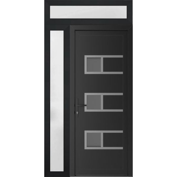 Front Exterior Prehung Metal-PlasticDoor | Manux 8933 Matte Black | Side and Top Sidelite Transom | Office Commercial and Residential Doors Entrance Patio Garage 50" x 94" (W36+14" x H80+14") Right hand Inswing