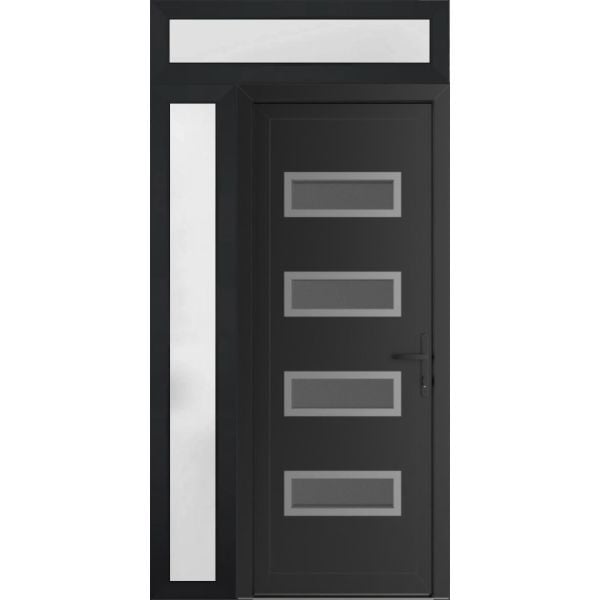 Front Exterior Prehung Metal-PlasticDoor | Manux 8113 Matte Black | Side and Top Sidelite Transom | Office Commercial and Residential Doors Entrance Patio Garage 48" x 94" (W36+12" x H80+14") Left hand Inswing
