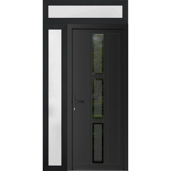 Front Exterior Prehung Metal-PlasticDoor | Manux 8112 Matte Black | Side and Top Sidelite Transom | Office Commercial and Residential Doors Entrance Patio Garage 48" x 94" (W36+12" x H80+14") Right hand Inswing