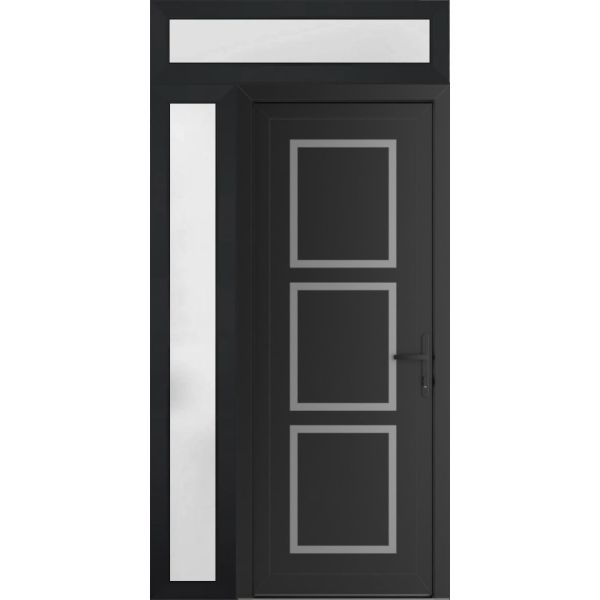 Front Exterior Prehung Metal-PlasticDoor | Manux 8661 Matte Black | Side and Top Sidelite Transom | Office Commercial and Residential Doors Entrance Patio Garage 48" x 94" (W36+12" x H80+14") Left hand Inswing