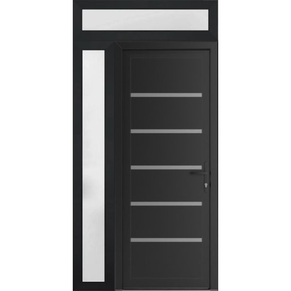 Front Exterior Prehung Metal-PlasticDoor | Manux 8415 Matte Black | Side and Top Sidelite Transom | Office Commercial and Residential Doors Entrance Patio Garage 52" x 94" (W36+16" x H80+14") Left hand Inswing