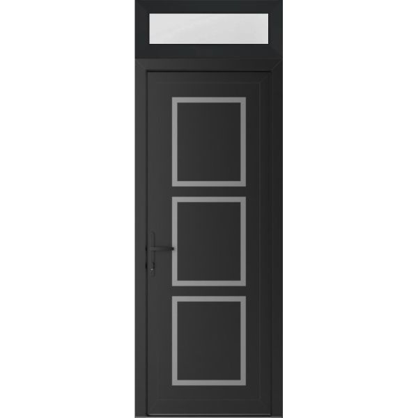 Front Exterior Prehung Metal-PlasticDoor | Manux 8661 Matte Black | Top Sidelite Transom | Office Commercial and Residential Doors Entrance Patio Garage 36" x 94" (W36" x H80+14") Right hand Inswing