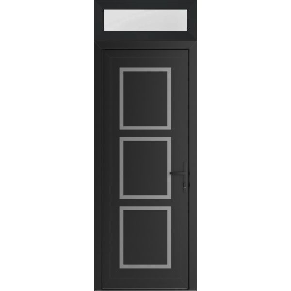 Front Exterior Prehung Metal-PlasticDoor | Manux 8661 Matte Black | Top Sidelite Transom | Office Commercial and Residential Doors Entrance Patio Garage 36" x 94" (W36" x H80+14") Left hand Inswing