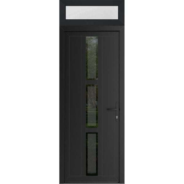 Front Exterior Prehung Metal-PlasticDoor | Manux 8112 Matte Black | Top Sidelite Transom | Office Commercial and Residential Doors Entrance Patio Garage 36" x 94" (W36" x H80+14") Left hand Inswing