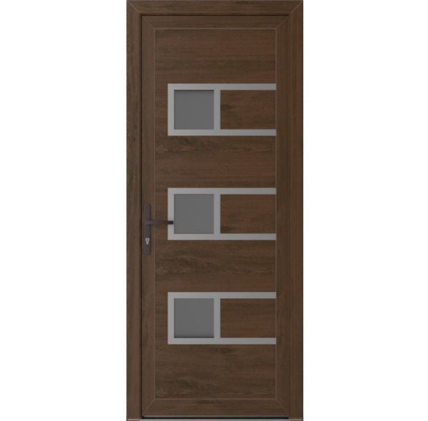 Front Exterior Prehung Metal-PlasticDoor | Manux 8933 Walnut | Office Commercial and Residential Doors Entrance Patio Garage W36" x H80" Right hand Inswing