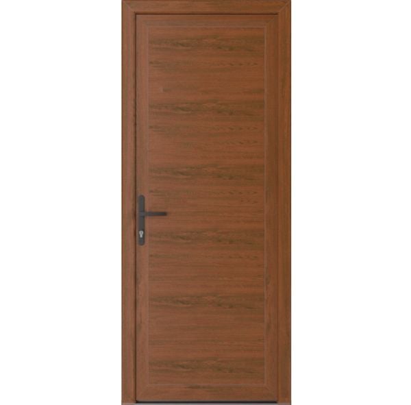 Front Exterior Prehung Metal-PlasticDoor Frosted Glass | Manux 8111 Walnut | Office Commercial and Residential Doors Entrance Patio Garage W36" x H80" Right hand Inswing