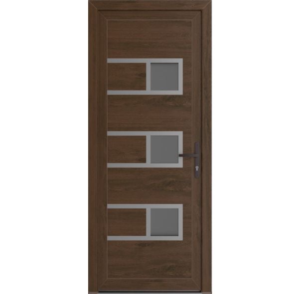 Front Exterior Prehung Metal-PlasticDoor | Manux 8933 Walnut | Office Commercial and Residential Doors Entrance Patio Garage W32" x H80" Left hand Inswing