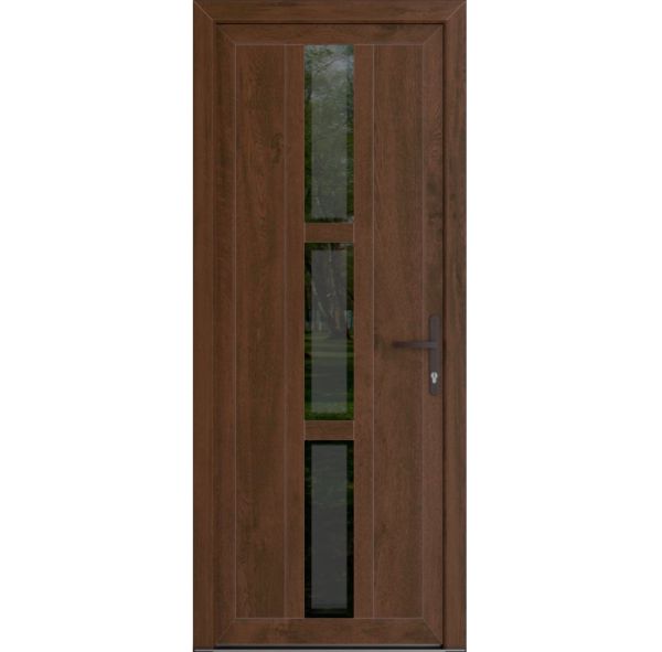 Front Exterior Prehung Metal-PlasticDoor | Manux 8112 Walnut | Office Commercial and Residential Doors Entrance Patio Garage W36" x H80" Left hand Inswing