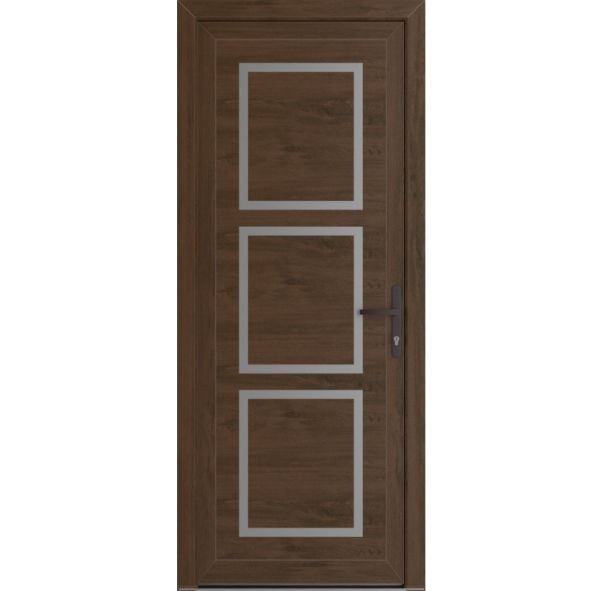 Front Exterior Prehung Metal-PlasticDoor | Manux 8661 Walnut | Office Commercial and Residential Doors Entrance Patio Garage W36" x H80" Left hand Inswing