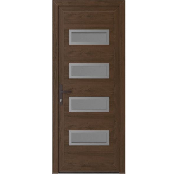 Front Exterior Prehung Metal-PlasticDoor | Manux 8113 Walnut | Office Commercial and Residential Doors Entrance Patio Garage W32" x H80" Right hand Inswing