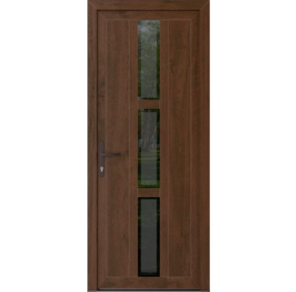 Front Exterior Prehung Metal-PlasticDoor | Manux 8112 Walnut | Office Commercial and Residential Doors Entrance Patio Garage W36" x H80" Right hand Inswing