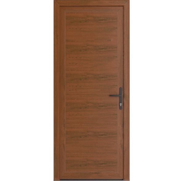 Front Exterior Prehung Metal-PlasticDoor Frosted Glass | Manux 8111 Walnut | Office Commercial and Residential Doors Entrance Patio Garage W36" x H80" Left hand Inswing