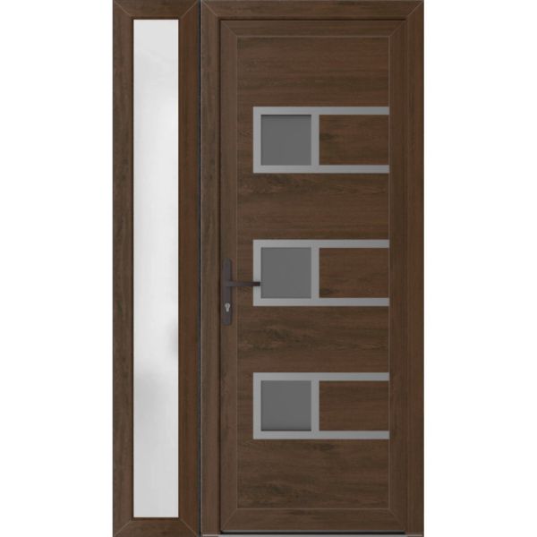 Front Exterior Prehung Metal-PlasticDoor | Manux 8933 Walnut | Side Sidelite Transom | Office Commercial and Residential Doors Entrance Patio Garage 52" x 80" (W36+16" x H80") Right hand Inswing