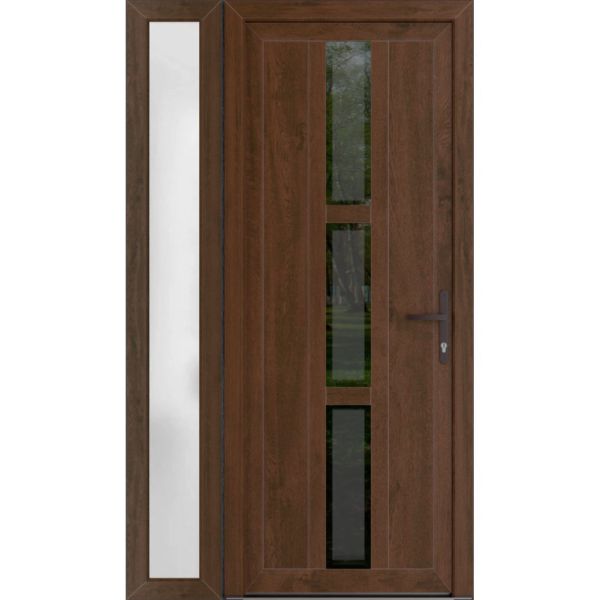 Front Exterior Prehung Metal-PlasticDoor | Manux 8112 Walnut | Side Sidelite Transom | Office Commercial and Residential Doors Entrance Patio Garage 50" x 80" (W36+14" x H80") Left hand Inswing