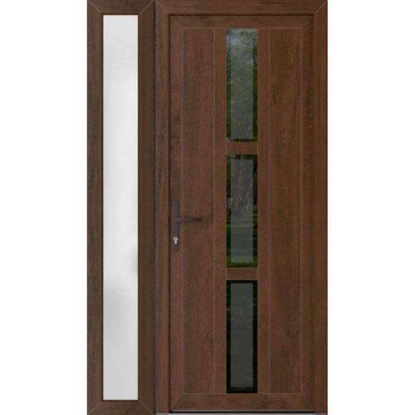 Front Exterior Prehung Metal-PlasticDoor | Manux 8112 Walnut | Side Sidelite Transom | Office Commercial and Residential Doors Entrance Patio Garage 50" x 80" (W36+14" x H80") Right hand Inswing