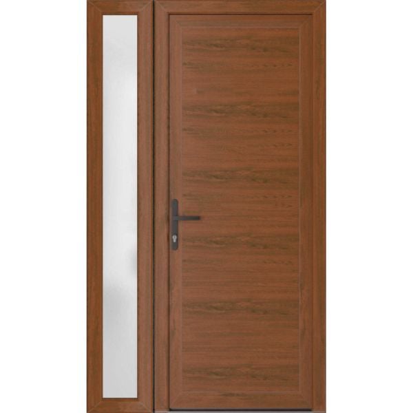 Front Exterior Prehung Metal-PlasticDoor Frosted Glass | Manux 8111 Walnut | Side Sidelite Transom | Office Commercial and Residential Doors Entrance Patio Garage 50" x 80" (W36+14" x H80") Right hand Inswing
