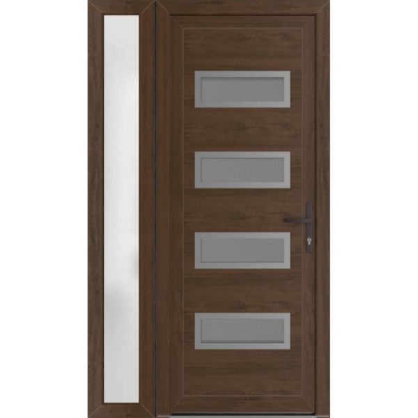 Front Exterior Prehung Metal-PlasticDoor | Manux 8113 Walnut | Side Sidelite Transom | Office Commercial and Residential Doors Entrance Patio Garage 44" x 80" (W32+12" x H80") Left hand Inswing