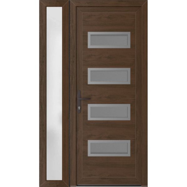 Front Exterior Prehung Metal-PlasticDoor | Manux 8113 Walnut | Side Sidelite Transom | Office Commercial and Residential Doors Entrance Patio Garage 44" x 80" (W32+12" x H80") Right hand Inswing