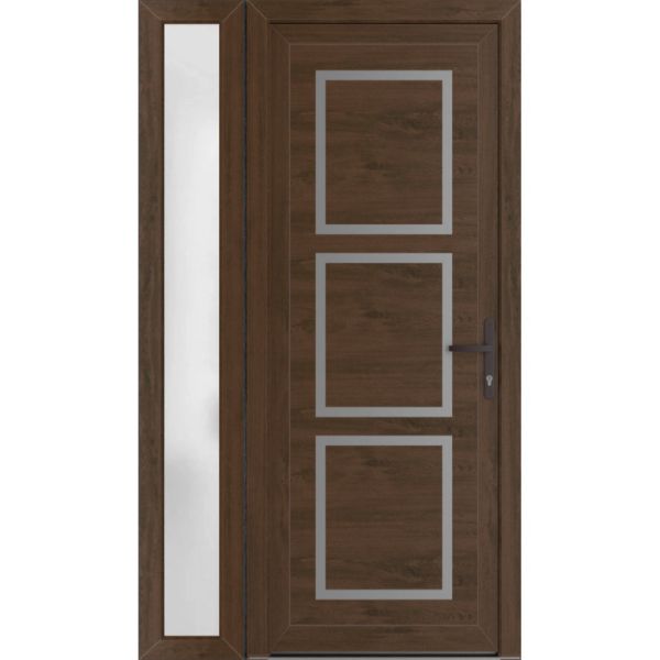 Front Exterior Prehung Metal-PlasticDoor | Manux 8661 Walnut | Side Sidelite Transom | Office Commercial and Residential Doors Entrance Patio Garage 52" x 80" (W36+16" x H80") Left hand Inswing