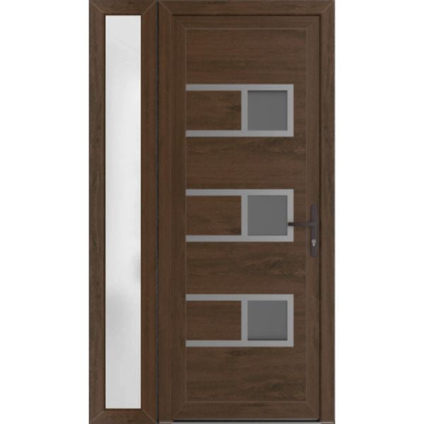 Front Exterior Prehung Metal-PlasticDoor | Manux 8933 Walnut | Side Sidelite Transom | Office Commercial and Residential Doors Entrance Patio Garage 50" x 80" (W36+14" x H80") Left hand Inswing